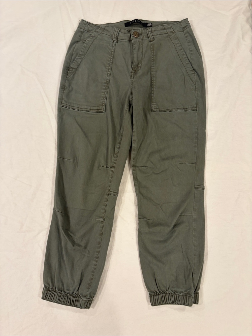 one 5 one Olive Green Cargo Pants with Elastic Cuffs